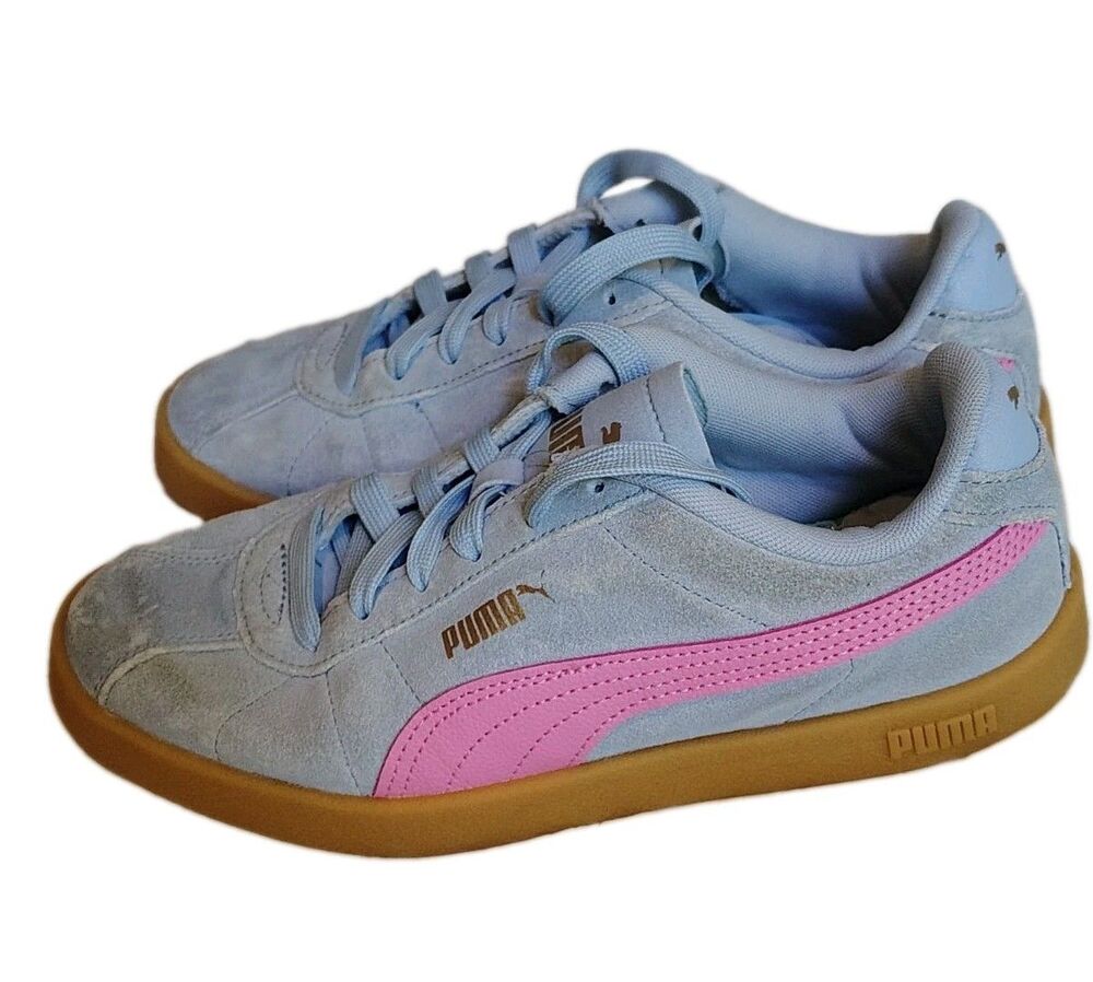 PUMA Club II Youth Suede Sneakers Haute Tropic Blue Pink Gold Gum Sole - Picture 3 of 8
